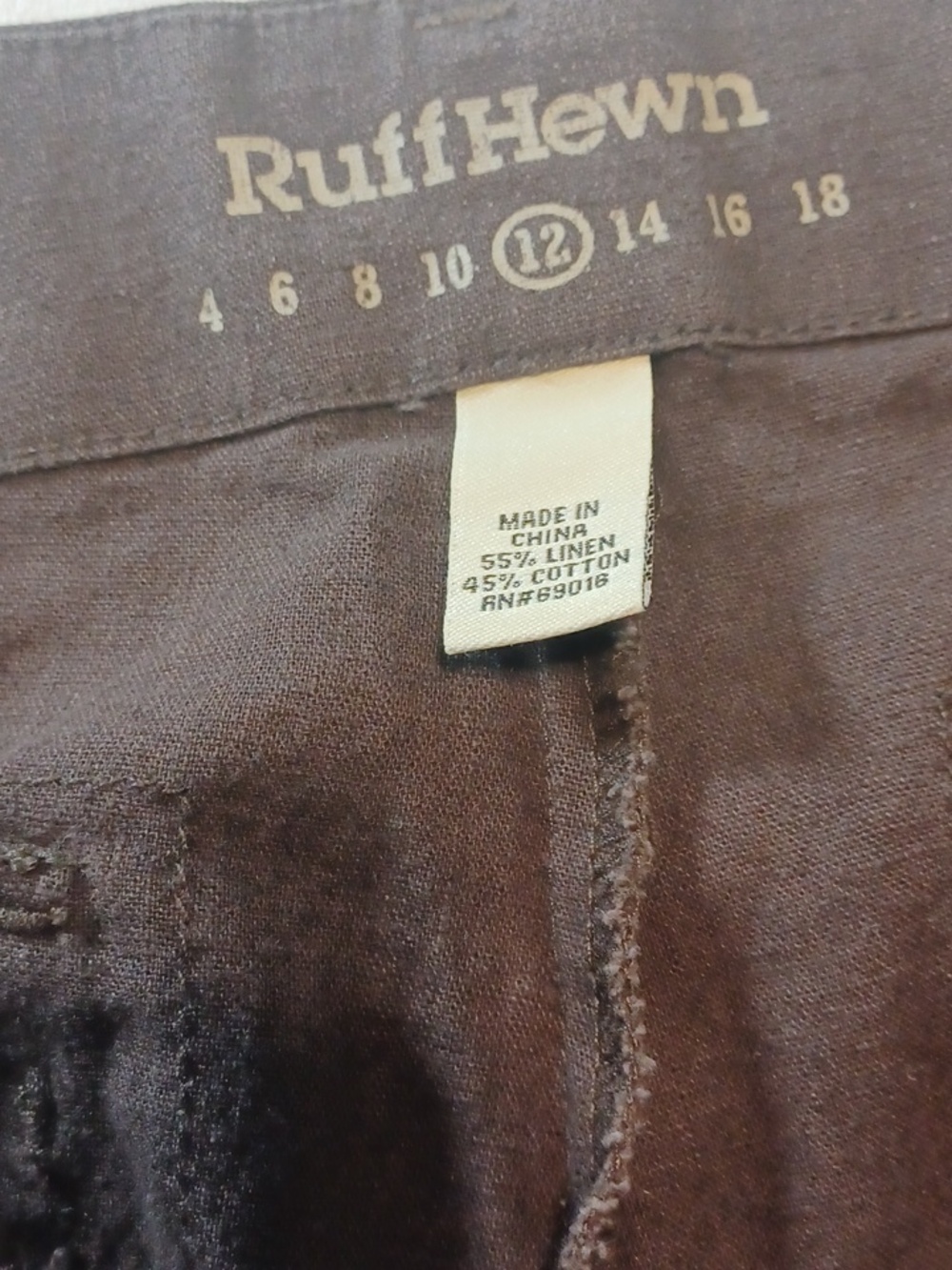 ruff hewn linen blend cargo capri pants womens size 12 brown  beach tie hem - Picture 5 of 10